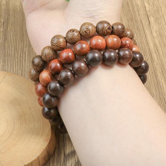 Other - TopHanqi 3pcs Vintage Style Multi-color Wooden Beaded Elastic Stretch Bracelet S